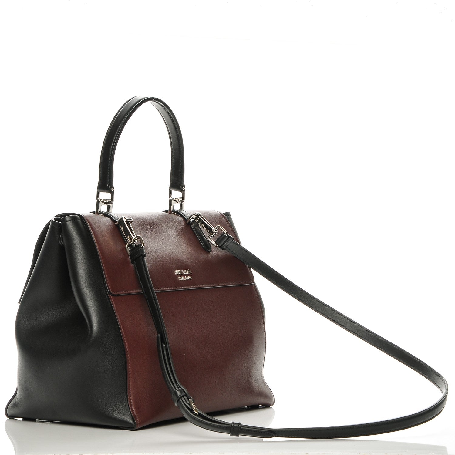 Prada City Calf Convertible Top Handle Tote Granato Black 3 of 8