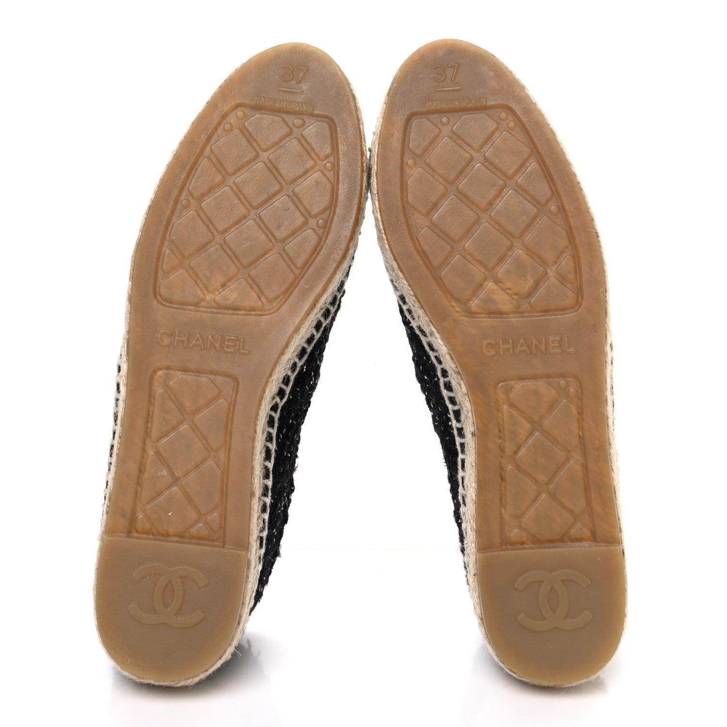 Chanel Laminated Lambskin Tweed CC Espadrilles 37 Black White Silver 7 of 11