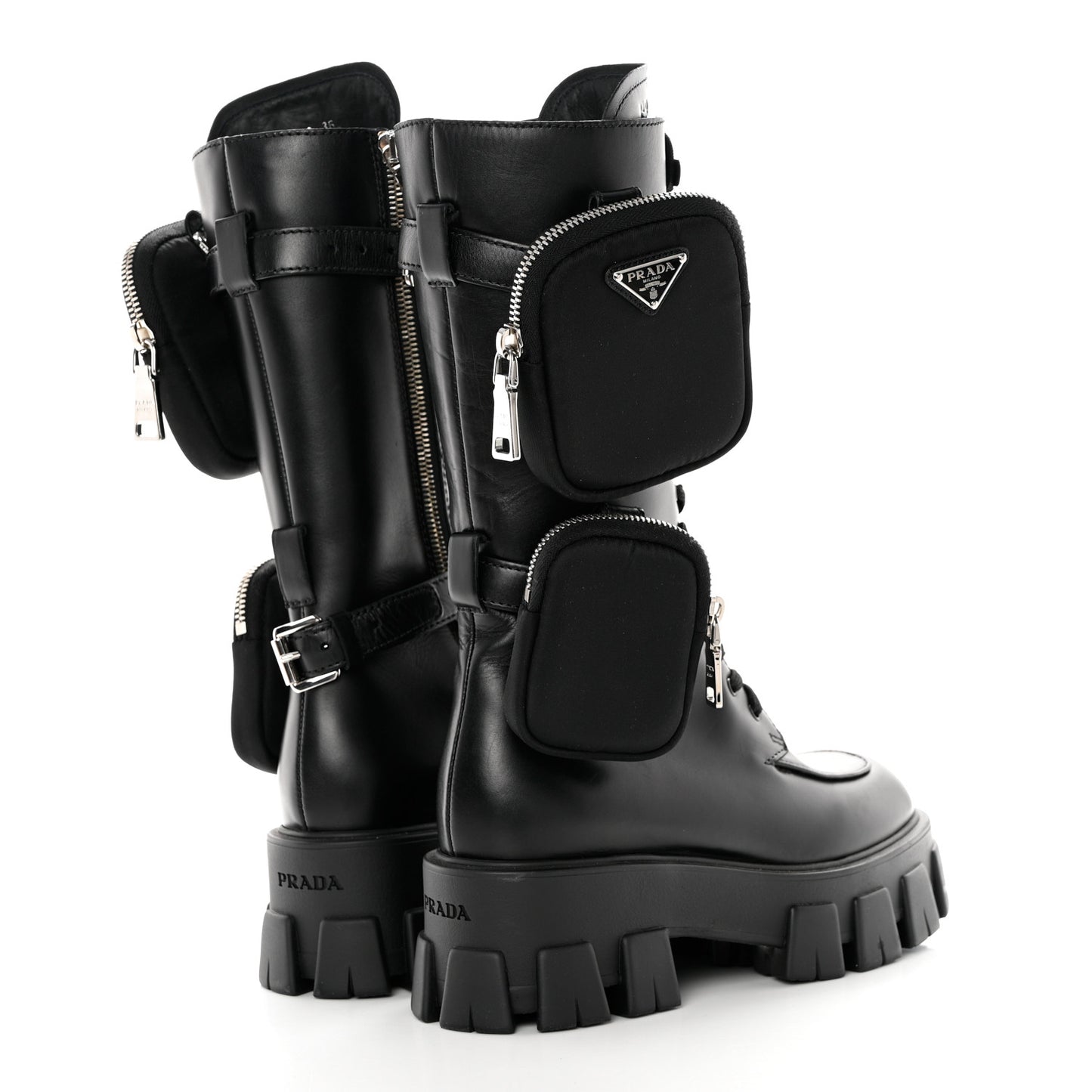 Vitello Lux Nylon Metal Triangle Logo Monolith Pouch Pocket 55mm Tall Combat Boots 36 Black