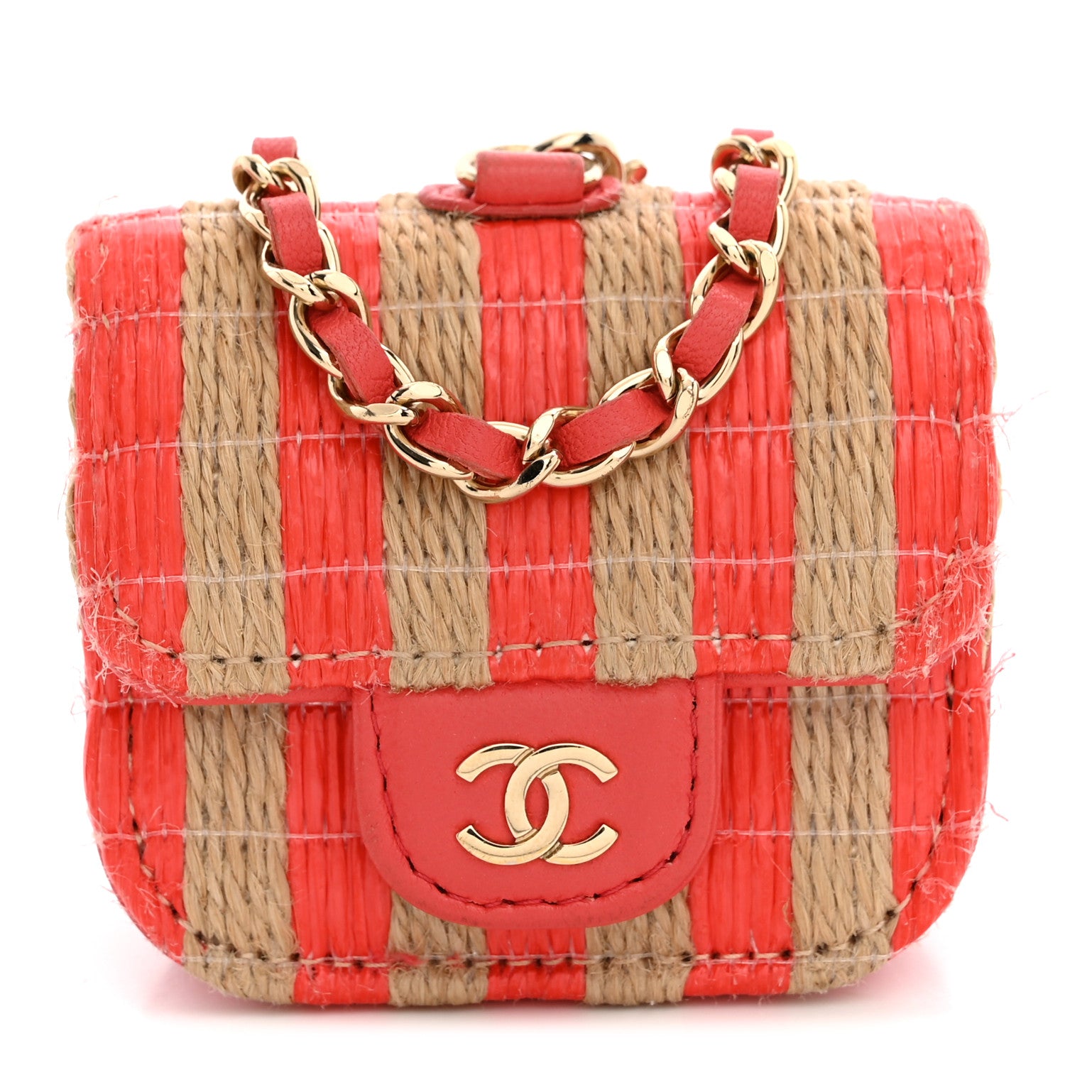 Chanel Raffia Jute Striped Airpods Pro Case Red Beige 1 of 10