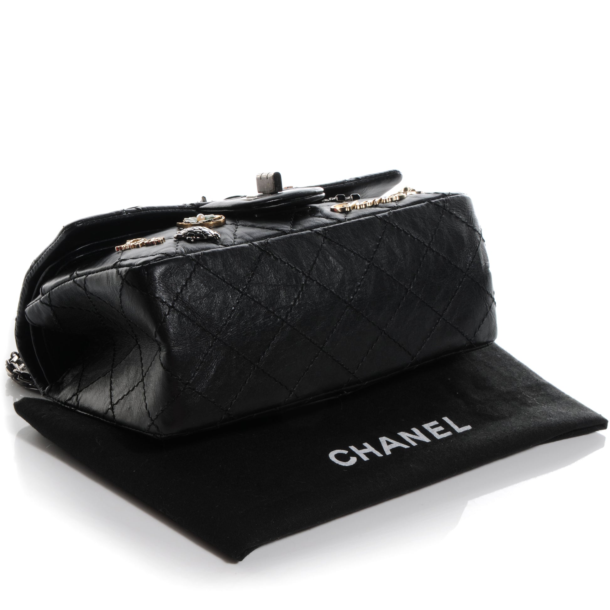 Chanel Aged Calfskin Lucky Charms 2.55 Reissue 224 Flap Black 4 of 8