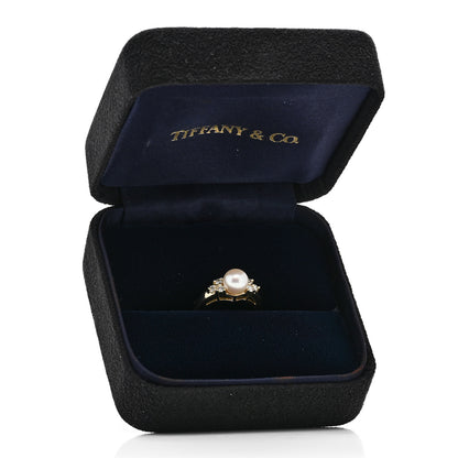 Tiffany 18K Yellow Gold Diamond Akoya Cultured Pearl 7-7.5mm Ring 52 6 6 of 6