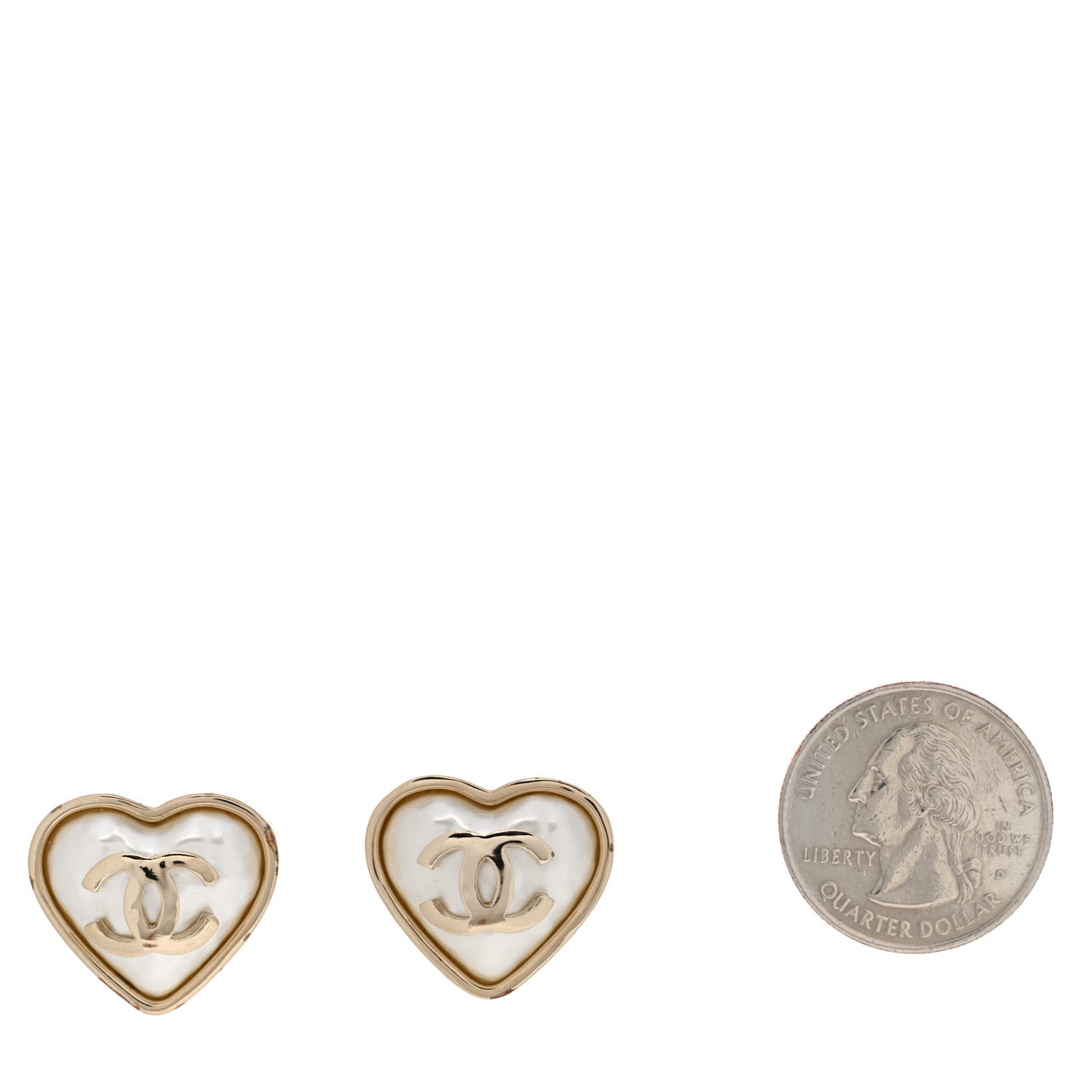 Pearl CC Heart Earrings Gold