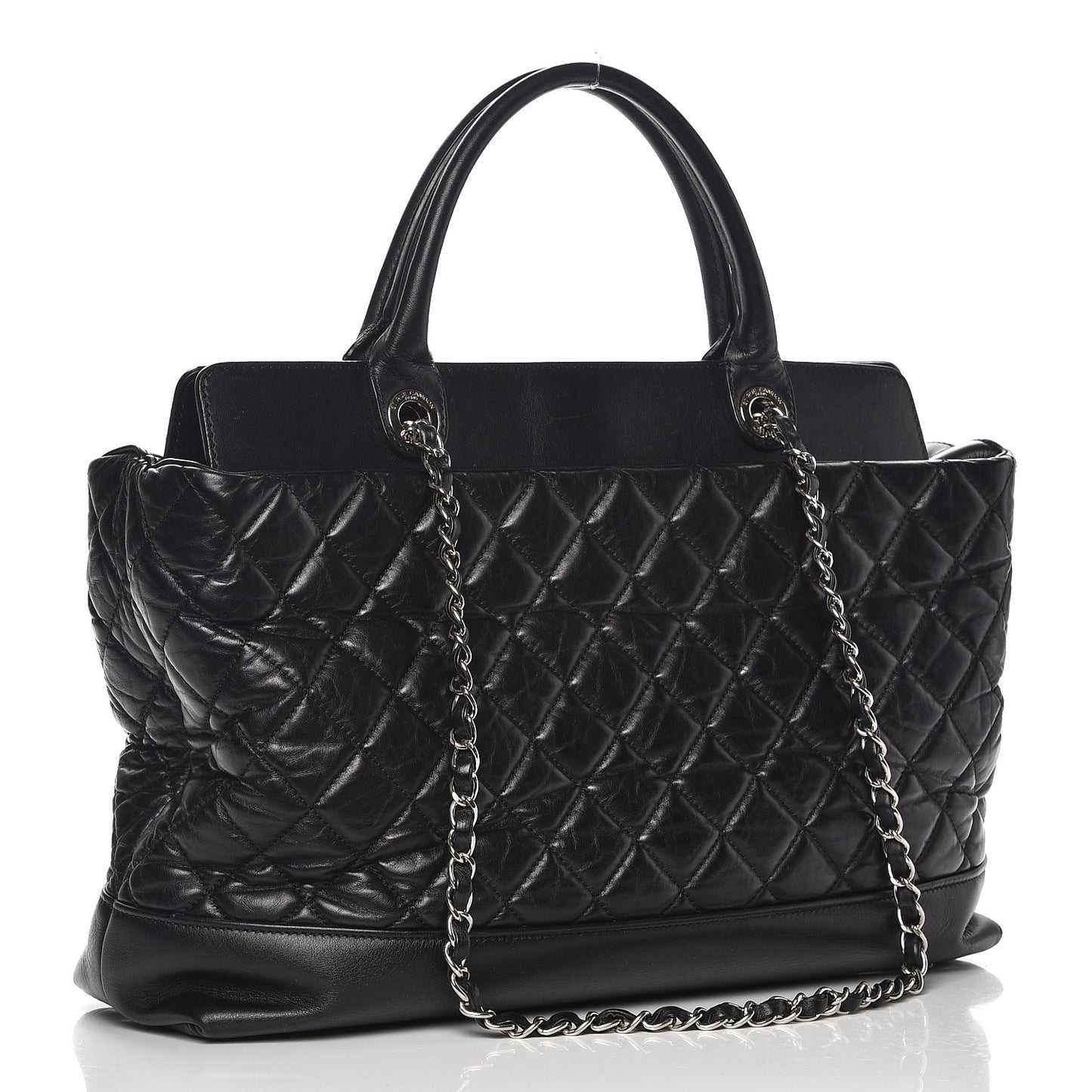 Aged Calfskin Quilted Be CC Tote Black