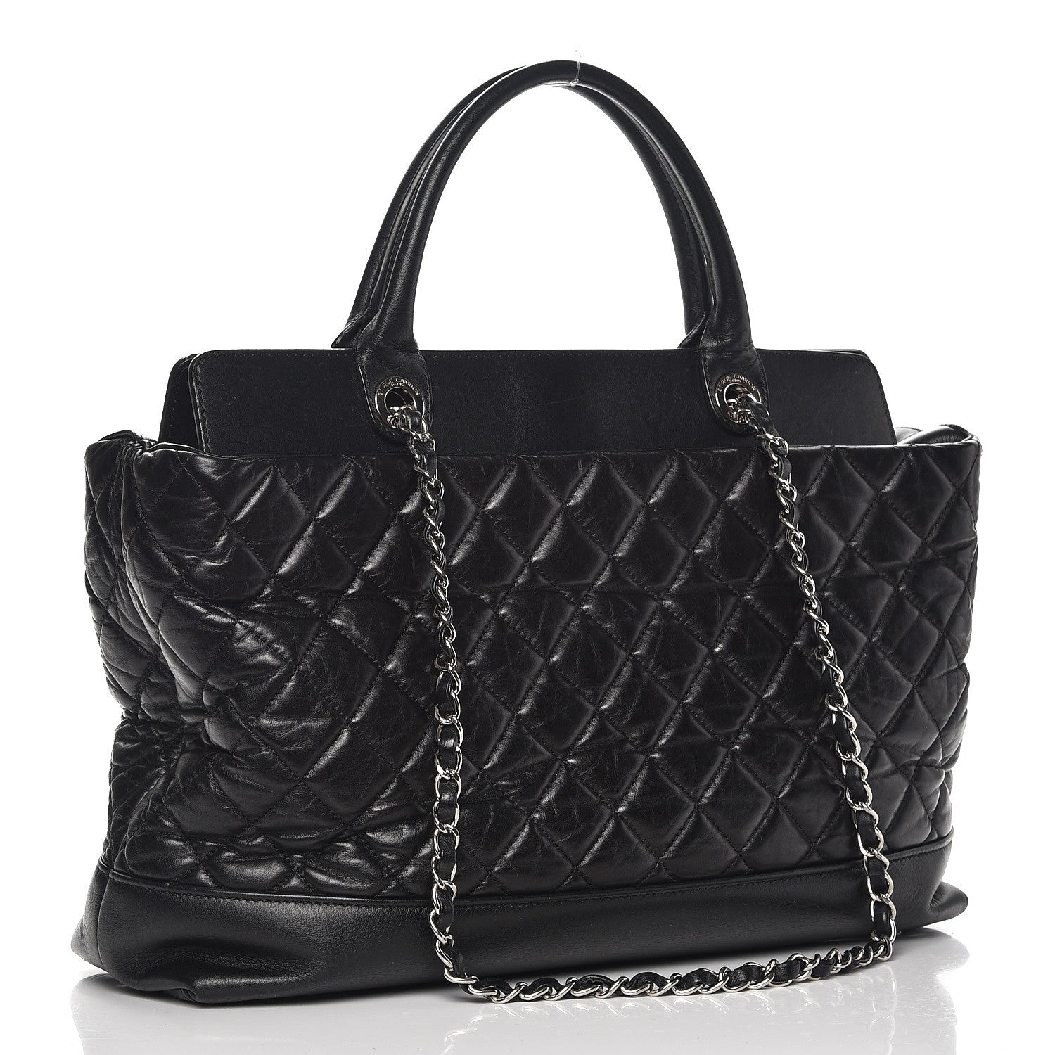 Chanel Aged Calfskin Quilted Be CC Tote Black 2 of 9