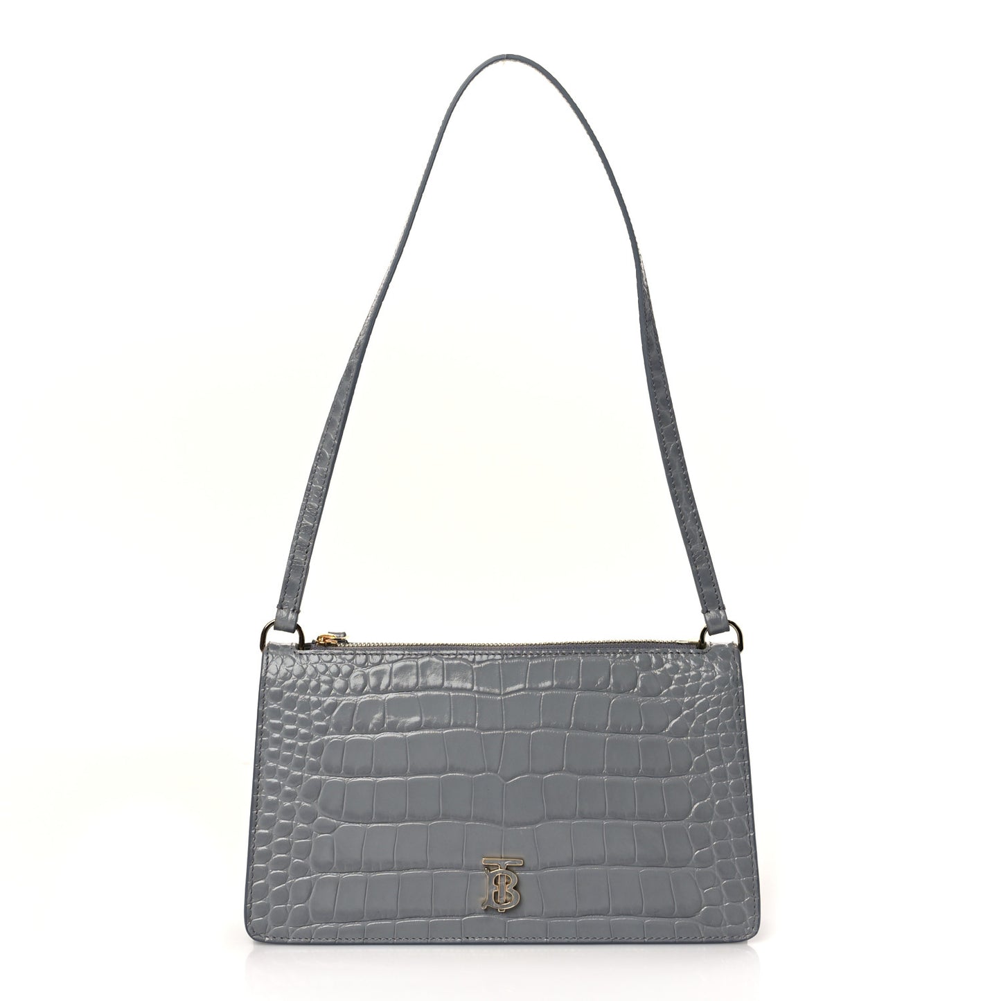 Calfskin Alligator Embossed Small TB Shoulder Bag Grey