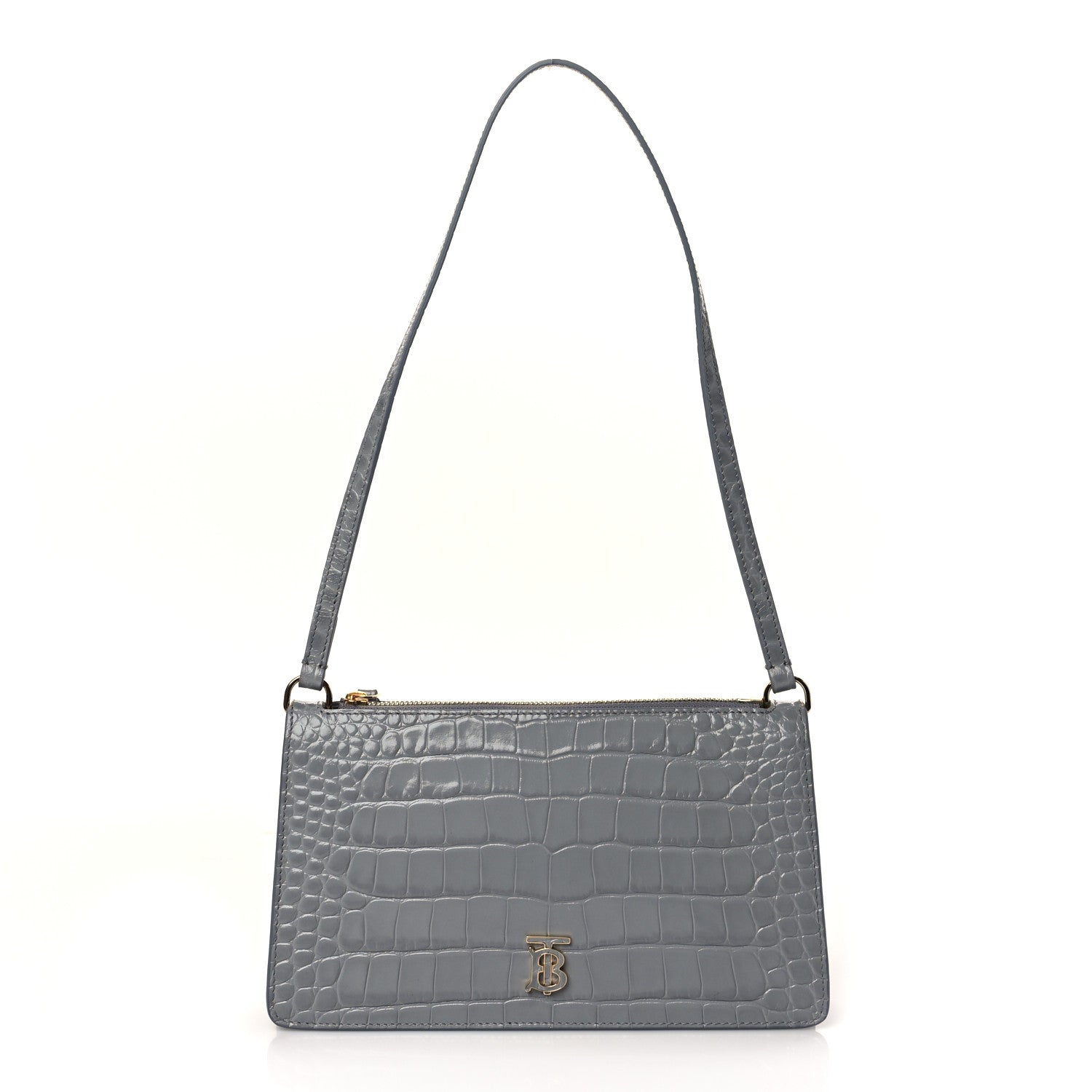 Burberry Calfskin Alligator Embossed Small TB Shoulder Bag Grey 1 of 7