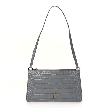 Burberry Calfskin Alligator Embossed Small TB Shoulder Bag Grey 1 of 7