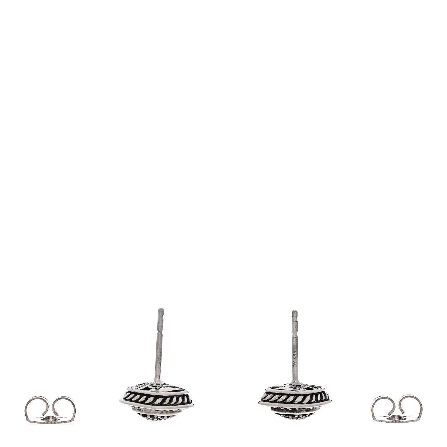 David Yurman Sterling Silver Black Diamond 7mm Petite Albion Earrings 3 of 4