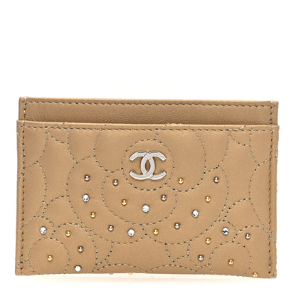 Chanel Metallic Lambskin Crystal Camellia Embossed Card Holder Gold 1 of 8