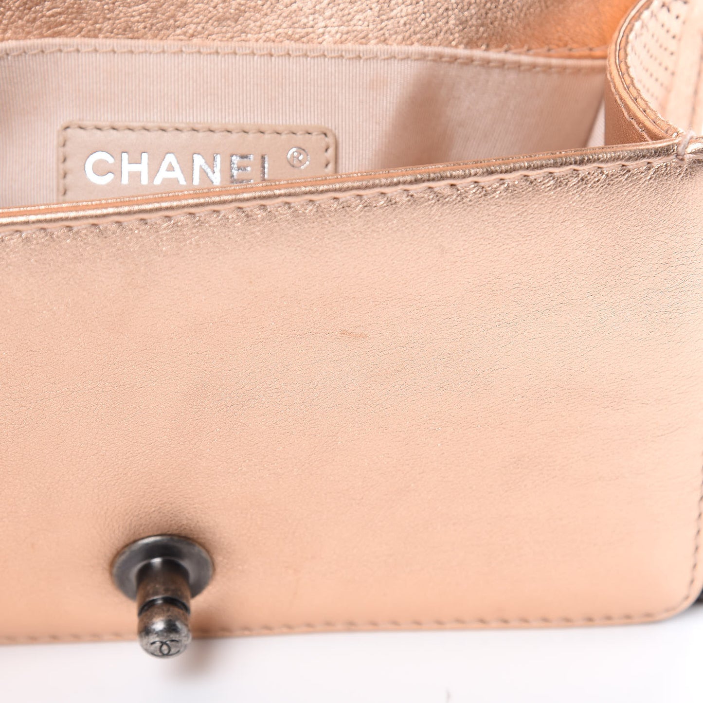 Metallic Calfskin Perforated Small Boy Flap Rose Gold