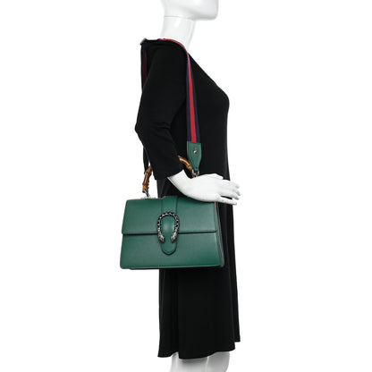 Gucci Dollar Calfskin Crystal Web Medium Dionysus Bamboo Top Handle Bag Emerald 2 of 12