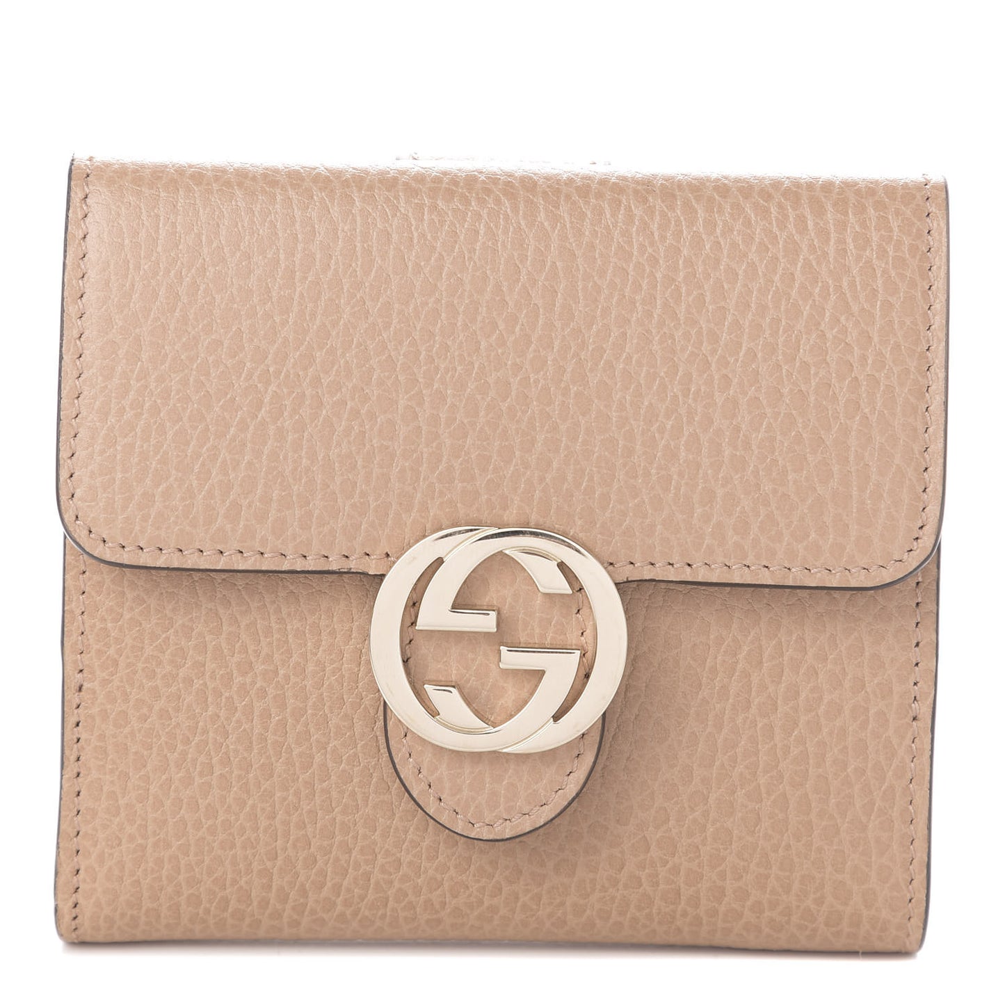 Dollar Calfskin Interlocking G French Wallet Camelia