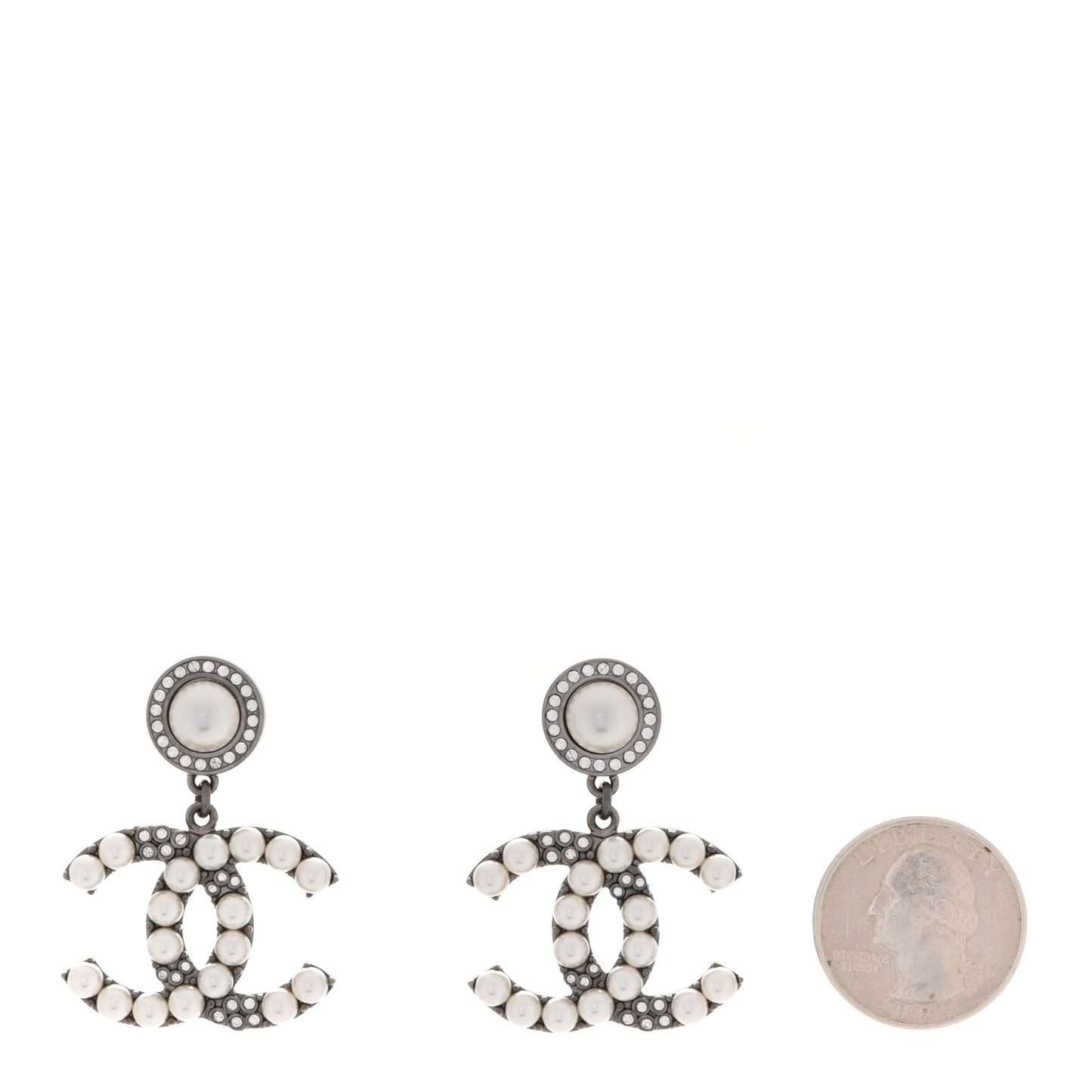 Pearl Crystal CC Drop Earrings Silver
