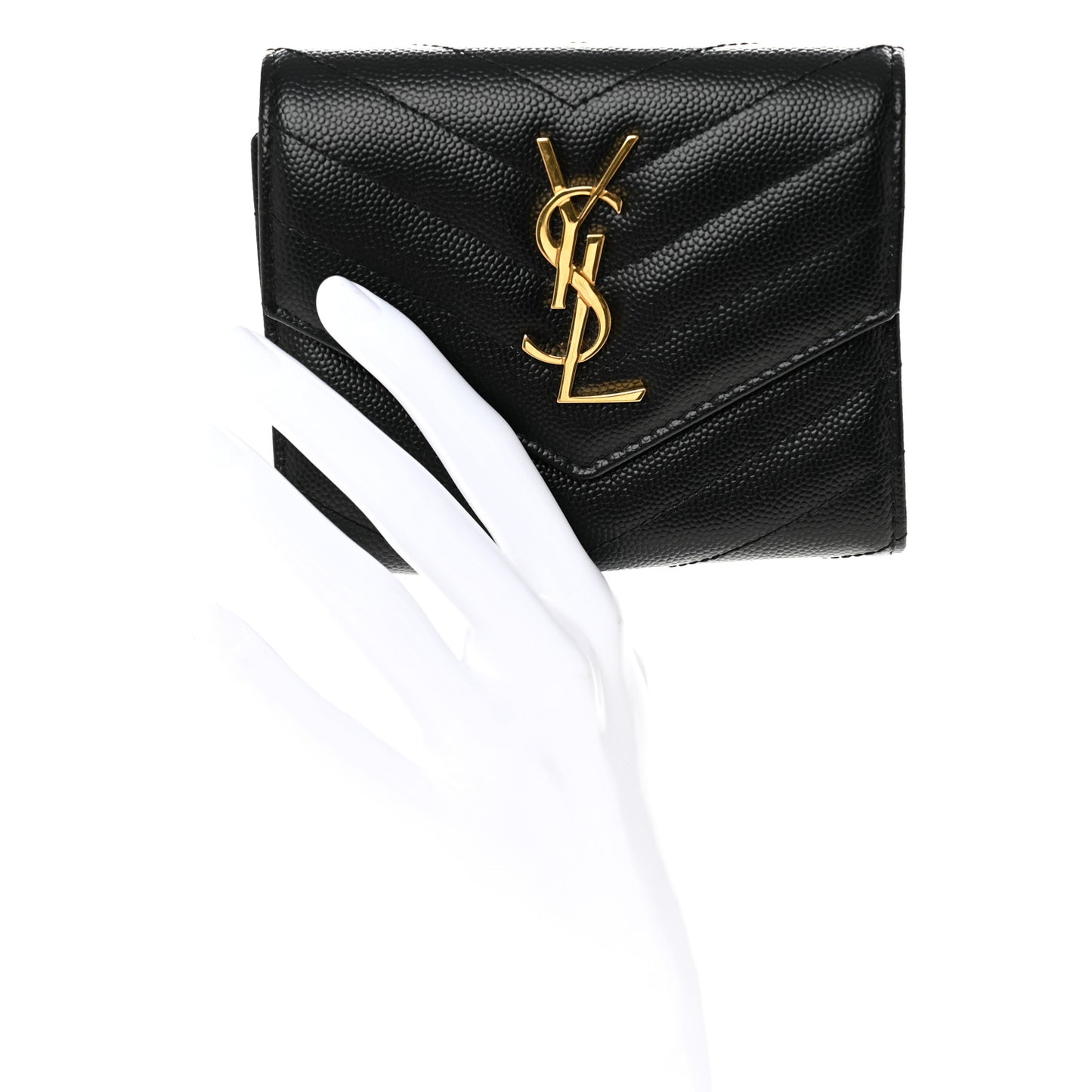 Grain De Poudre Matelasse Chevron Monogram Compact Tri Fold Wallet Black