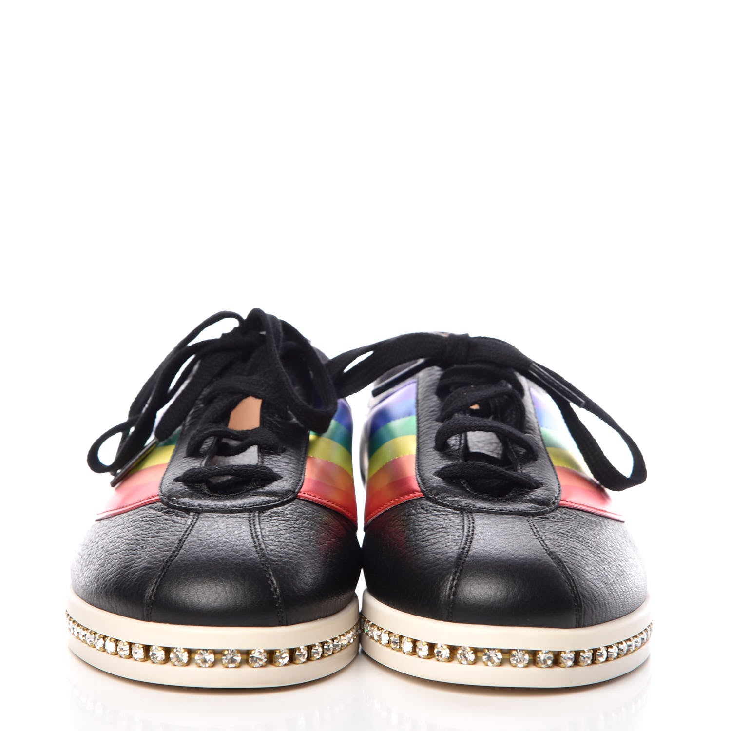 Gucci Calfskin Crystal Rainbow Womens Falacer Sneakers 39.5 Black 2 of 9