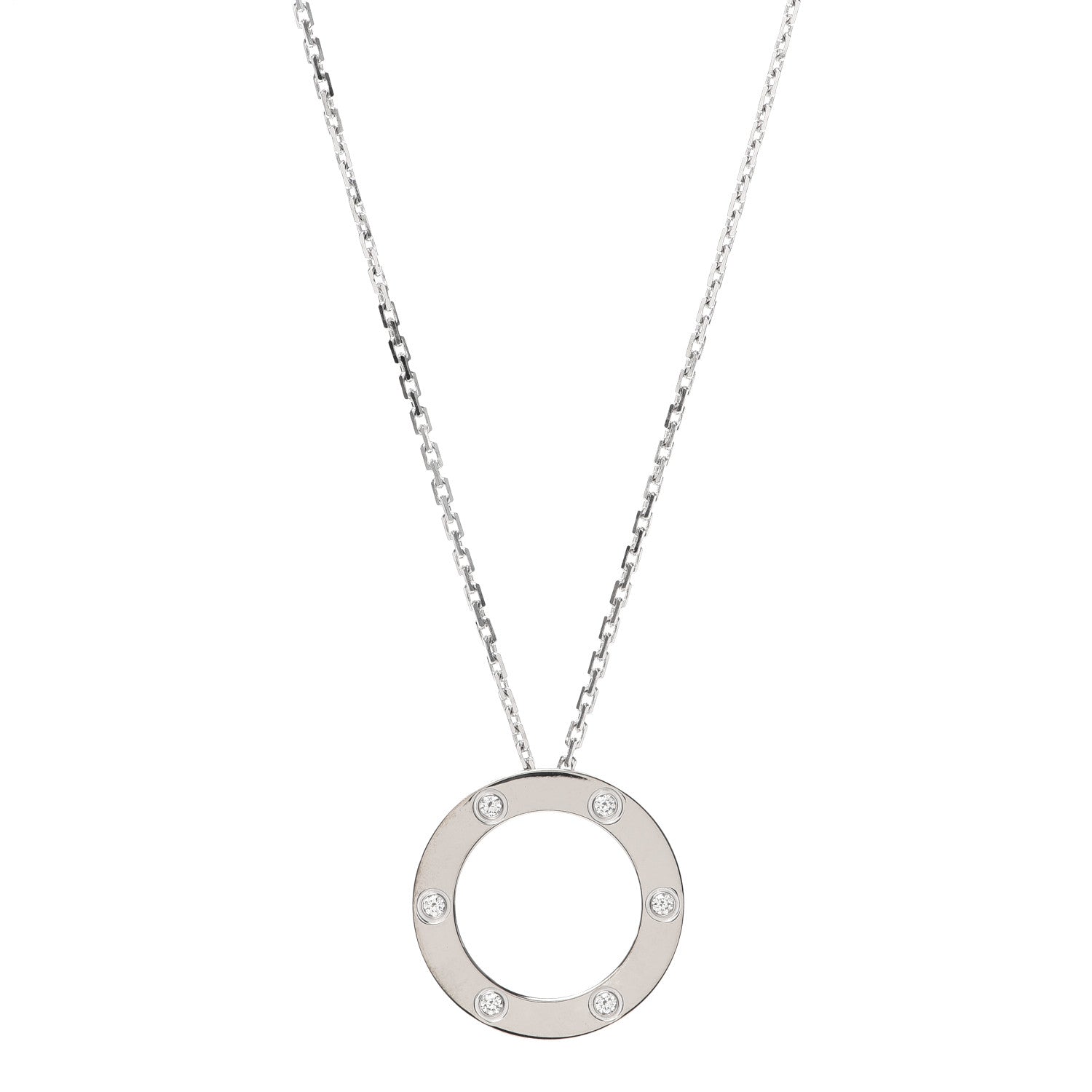 Cartier 18K White Gold 6 Diamonds LOVE Pendant Necklace 1 of 5