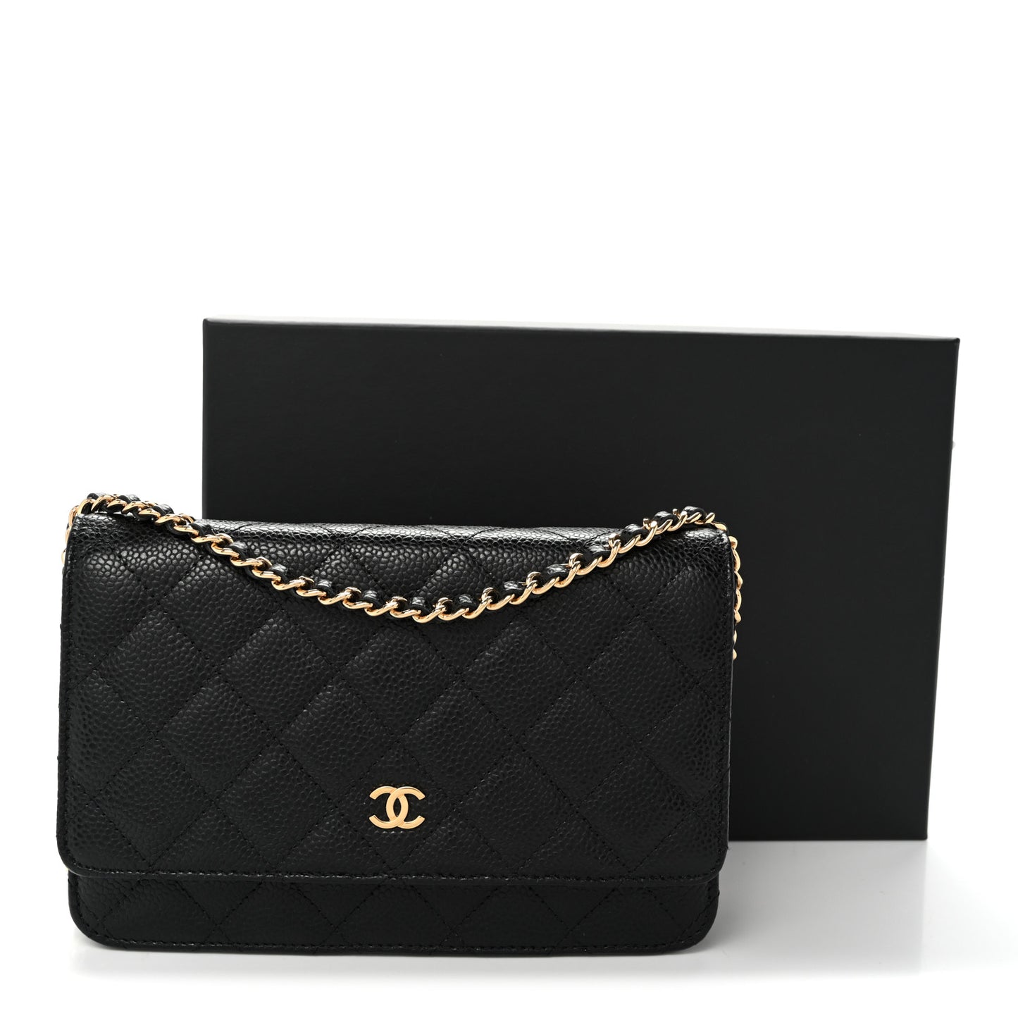 Caviar Quilted Wallet on Chain WOC Black
