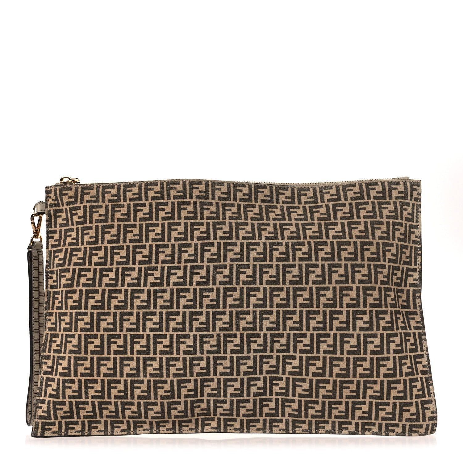 Fendi Suede Vitello Grace Micro FF Large Flat Pouch Nude Spring Maya 1 of 10