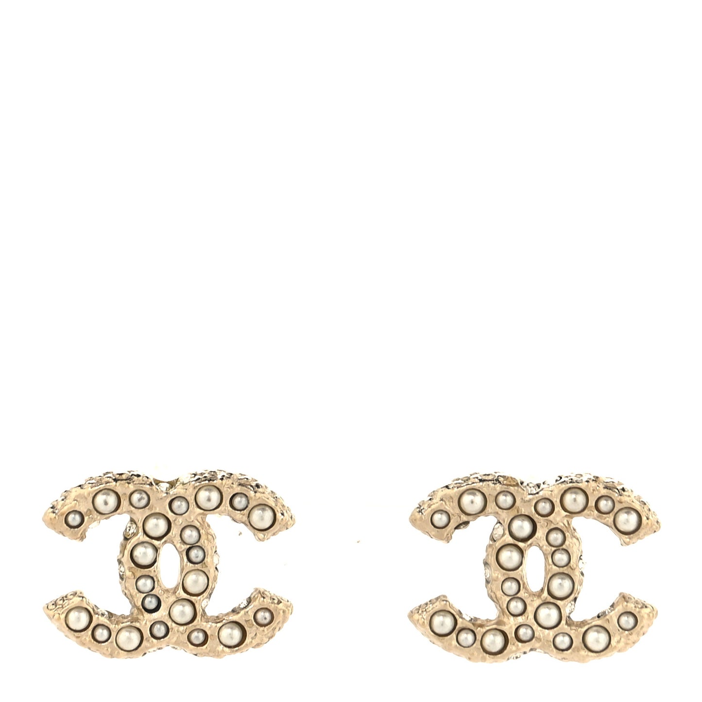 Metal Graduated Pearl Crystal CC Earrings Light Gold