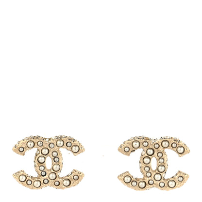 Chanel Metal Graduated Pearl Crystal CC Earrings Light Gold 1 of 5