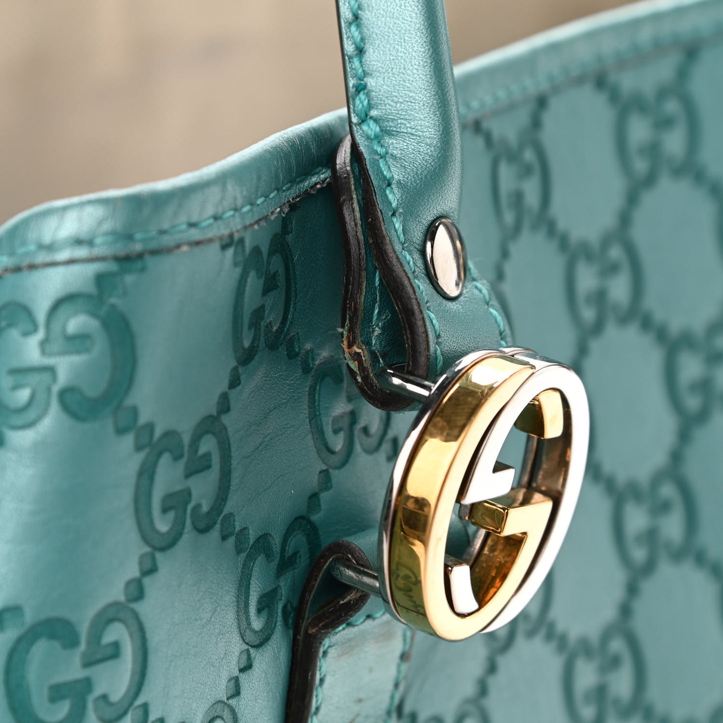 Metallic Guccissima Medium GG Twins Tote Teal