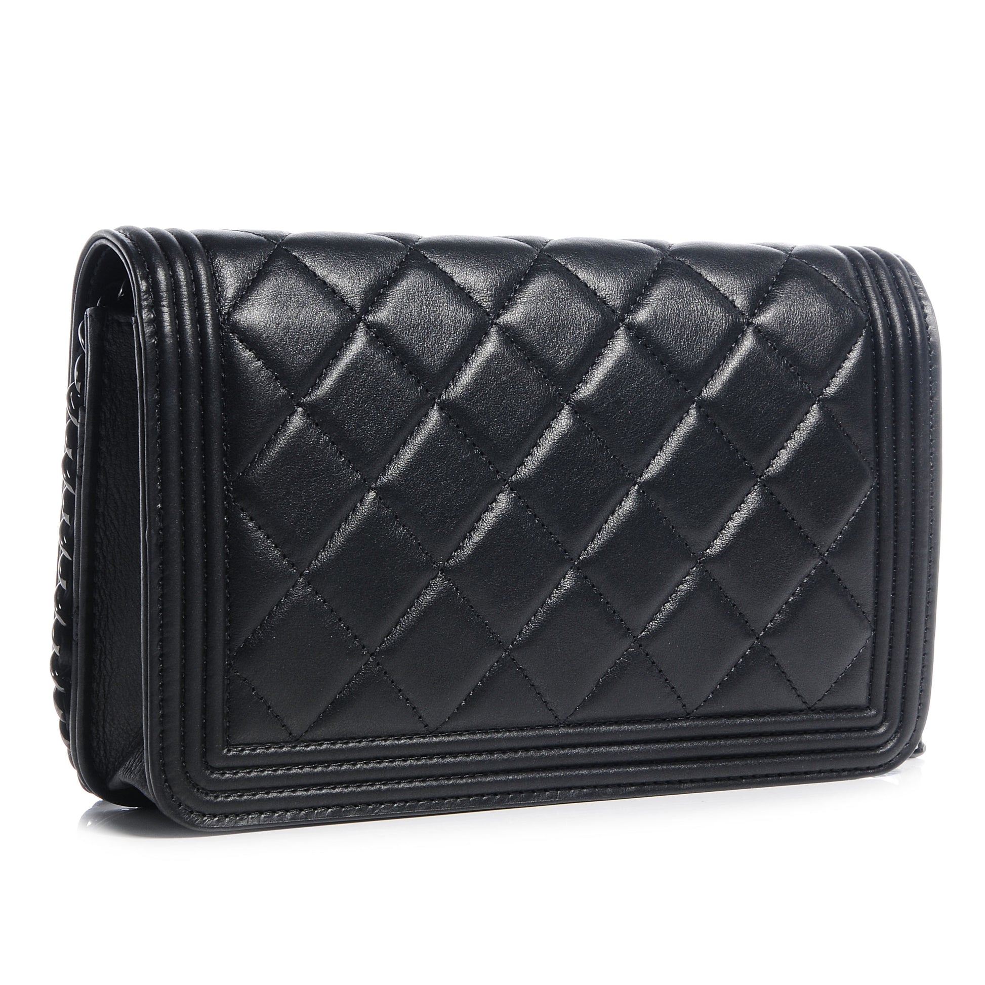 Chanel Lambskin Quilted Boy Wallet On Chain WOC So Black 3 of 9