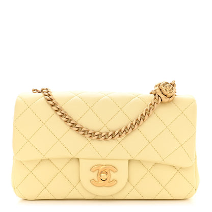 Chanel Lambskin Quilted Mini Rectangular Sweet Camellia Flap Yellow 1 of 11