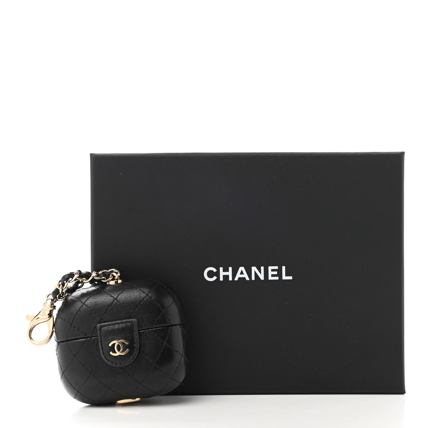 Lambskin Quilted Airpods Pro Case With Chain Black