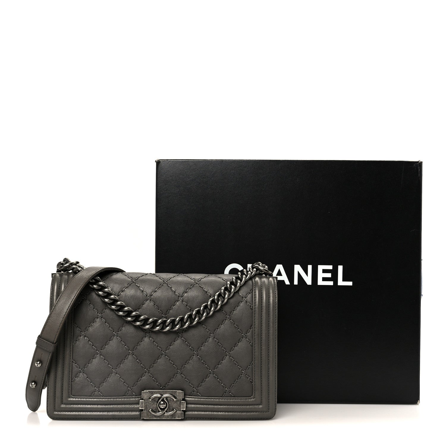Chanel Calfskin Double Stitch New Medium Boy Flap Grey 10 of 10