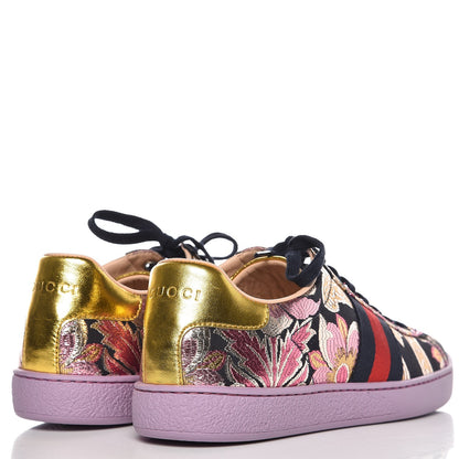 Gucci Lurex Brocade Web Nappa Womens Ace Sneakers 37.5 Black Pink Oro Vecchio 4 of 9