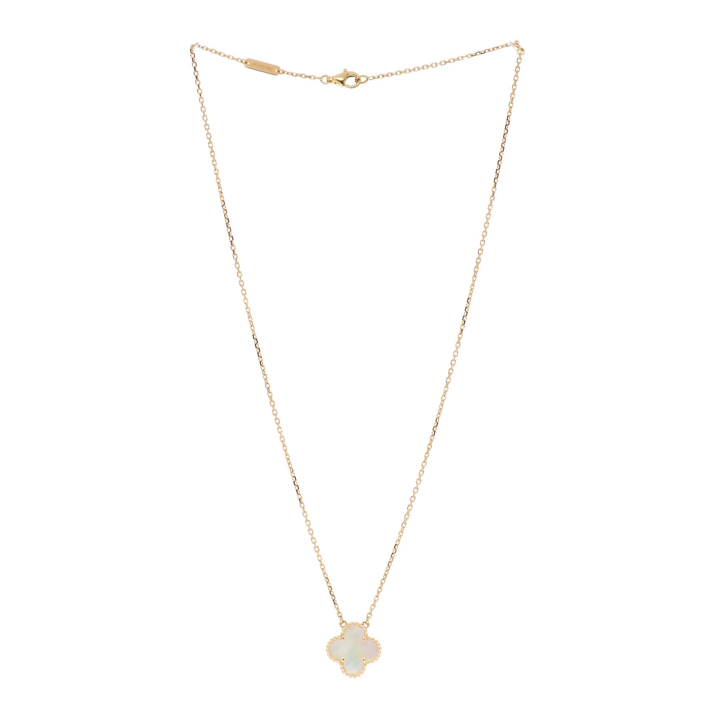 18K Yellow Gold Mother of Pearl Vintage Alhambra Pendant Necklace