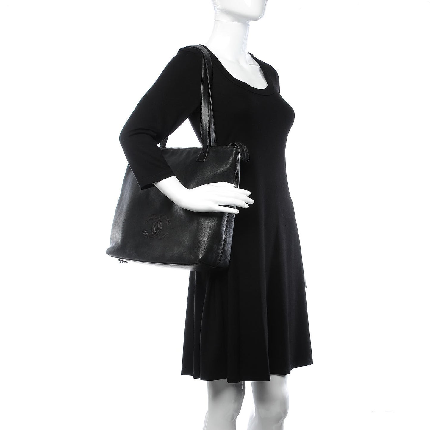 Calfskin CC Tassel Shopping Tote Black