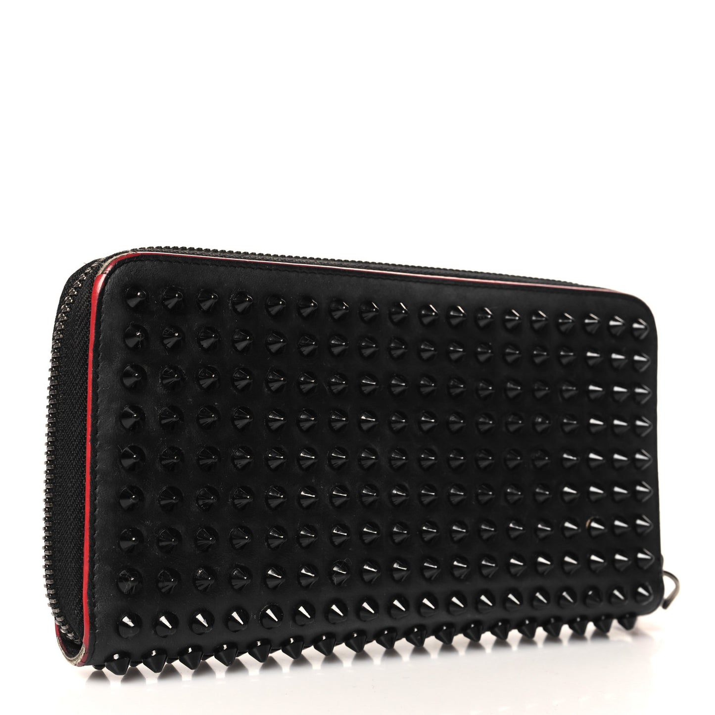 Calfskin Panettone Spiked Zip Around Wallet Black