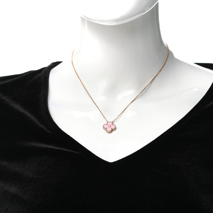 Van Cleef & Arpels 18K Rose Gold Diamond Pink Porcelain Vintage Alhambra Pendant Necklace 2 of 7