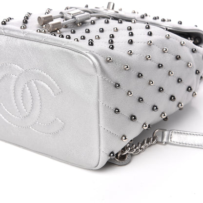 Chanel Metallic Lambskin Chevron Quilted Studded Stud Wars Backpack Silver 9 of 10