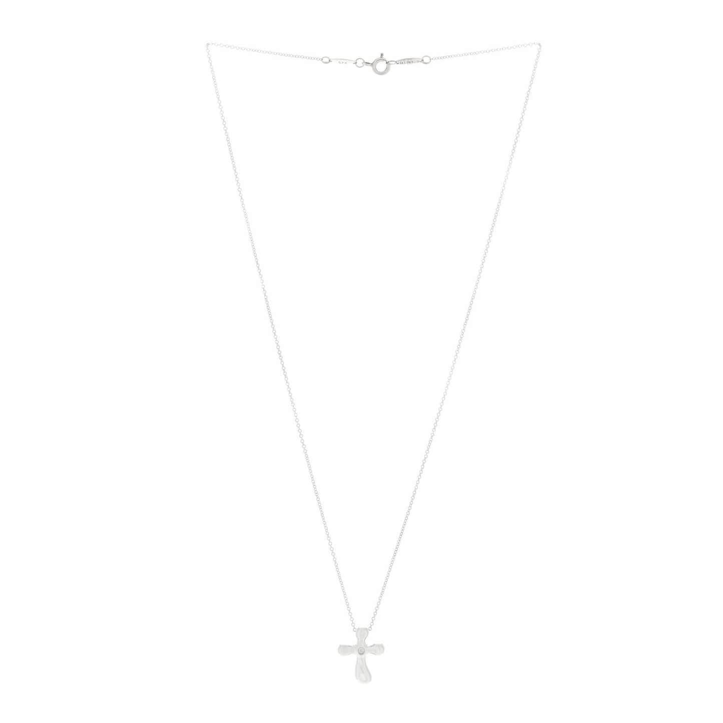 Sterling Silver Diamond Elsa Peretti Cross Pendant Necklace