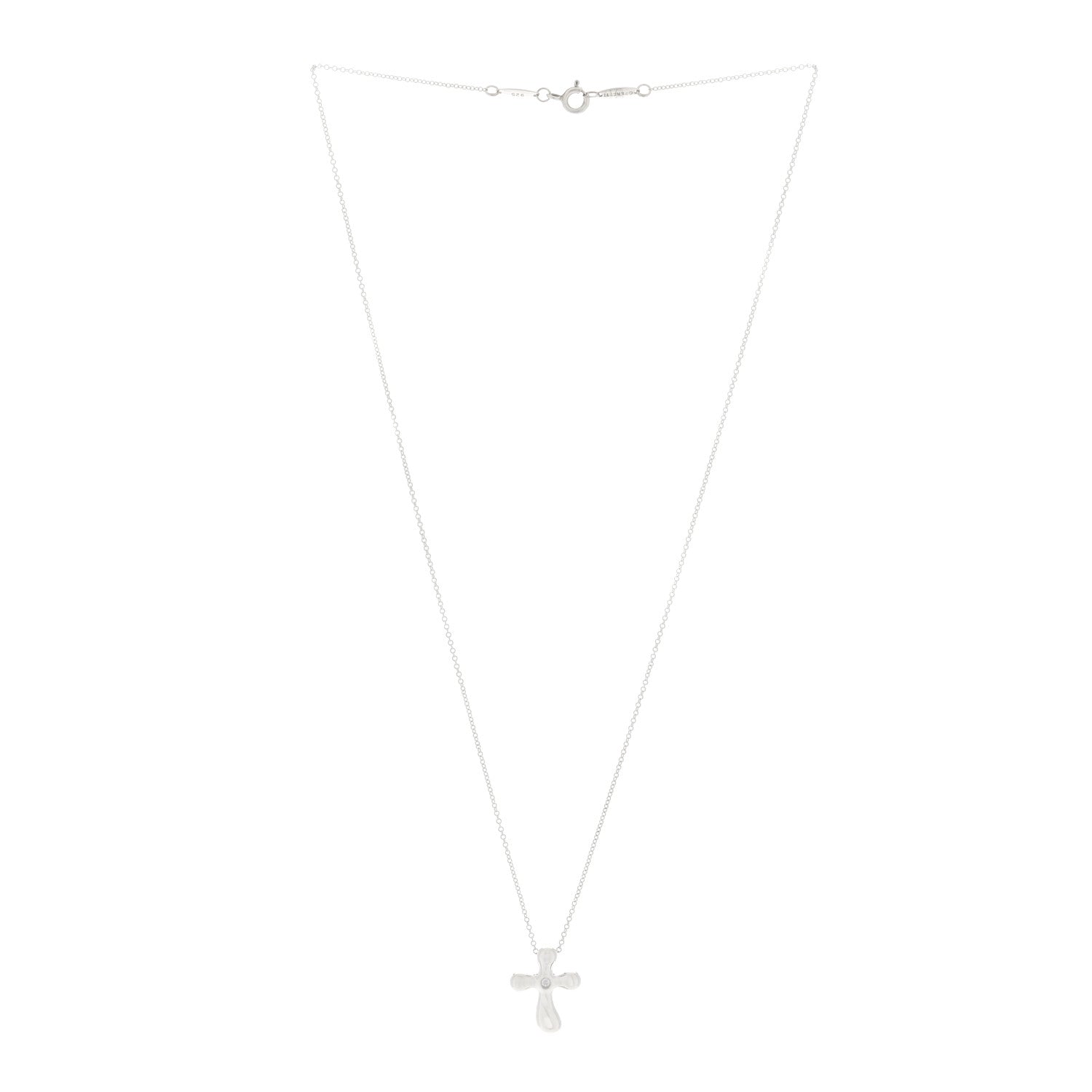 Tiffany Sterling Silver Diamond Elsa Peretti Cross Pendant Necklace 2 of 4