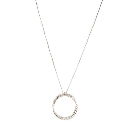 David Yurman Sterling Silver 14K White Gold Pave Diamond 25mm Crossover Circle Necklace 1 of 6