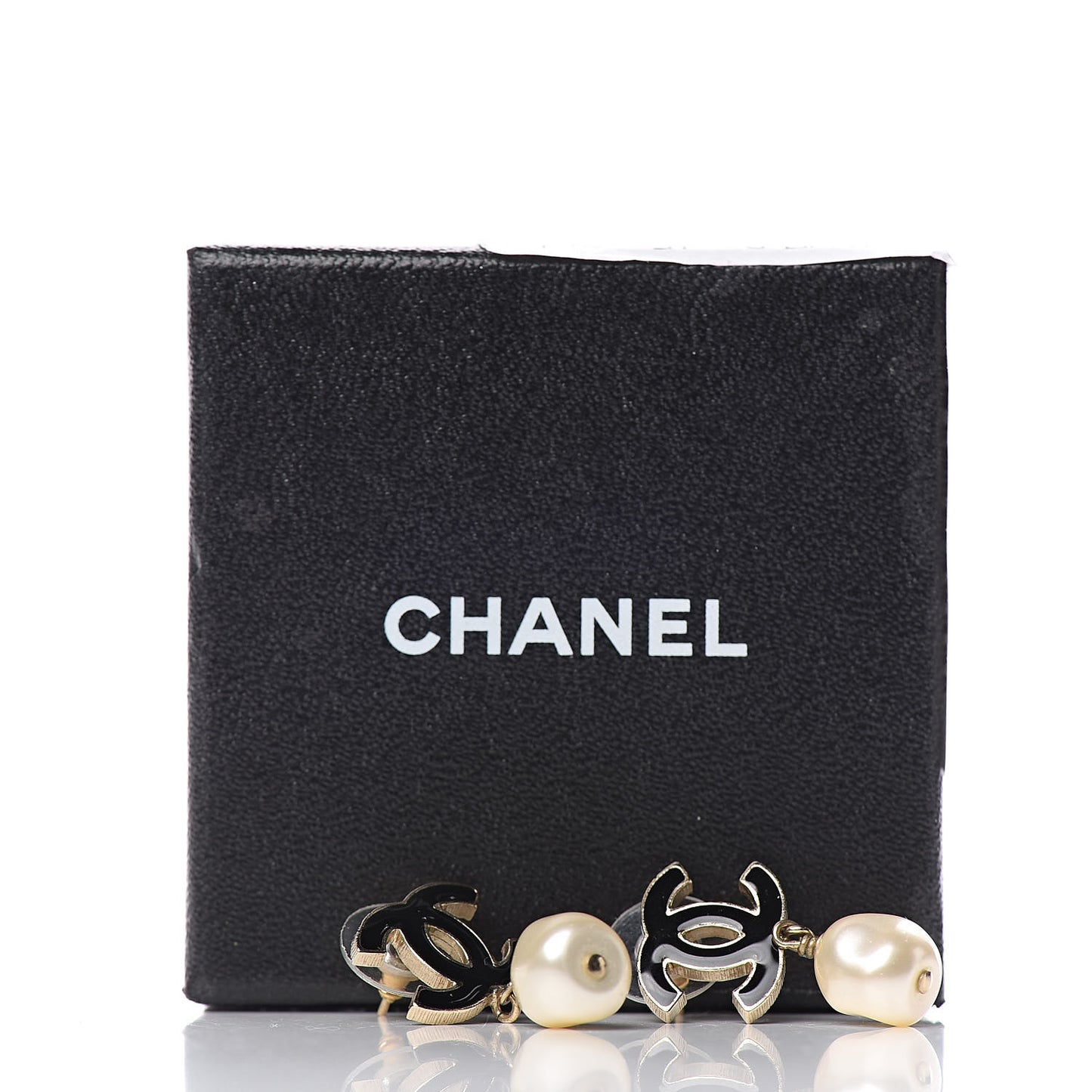 Pearl Enamel CC Drop Earrings Black