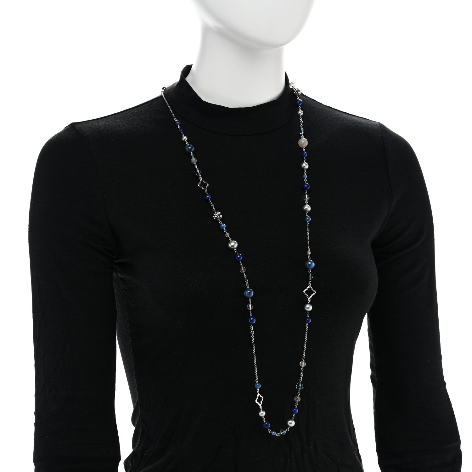 David Yurman Sterling Silver Lapis Lazuli Kyanite Pearl Hematine Labradorite Blue Topaz Moonstone Smoky Quartz Quatrafoil Necklace 2 of 5