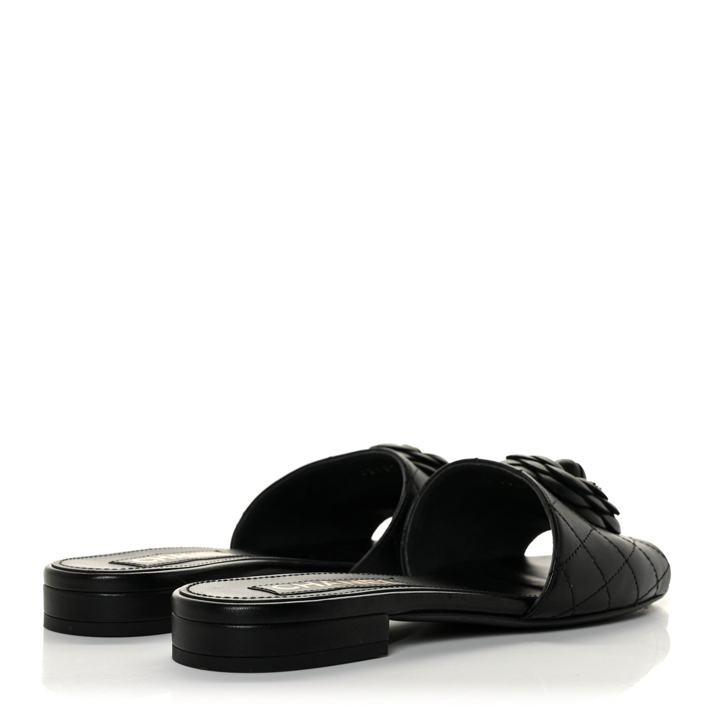 Lambskin Quilted Camellia CC Slides 39 Black