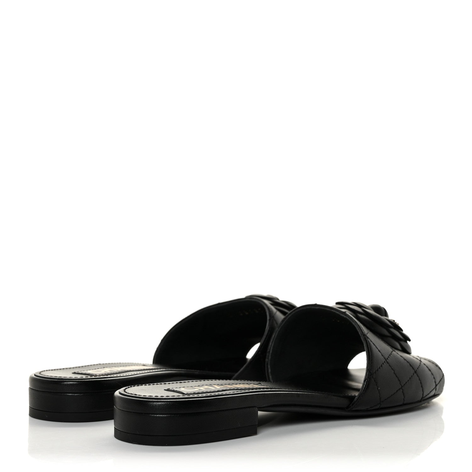 Chanel Lambskin Quilted Camellia CC Slides 39 Black 4 of 9