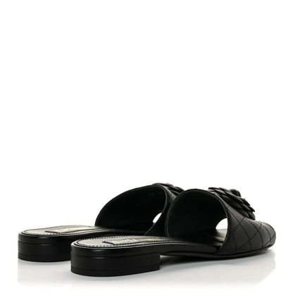 Chanel Lambskin Quilted Camellia CC Slides 39 Black 4 of 9