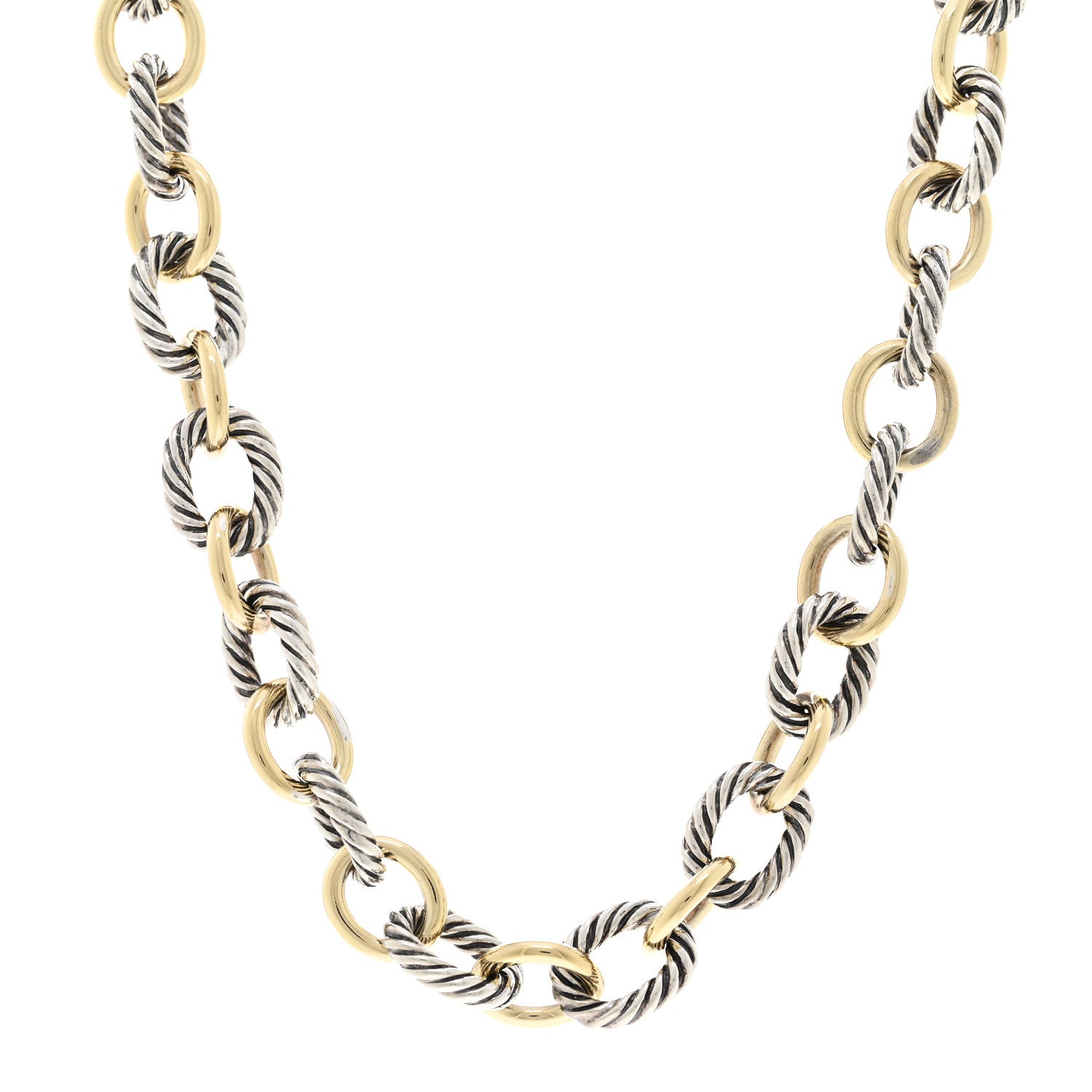 David Yurman Sterling Silver 18K Yellow Gold 12mm Large Oval Link Necklace 1 of 5