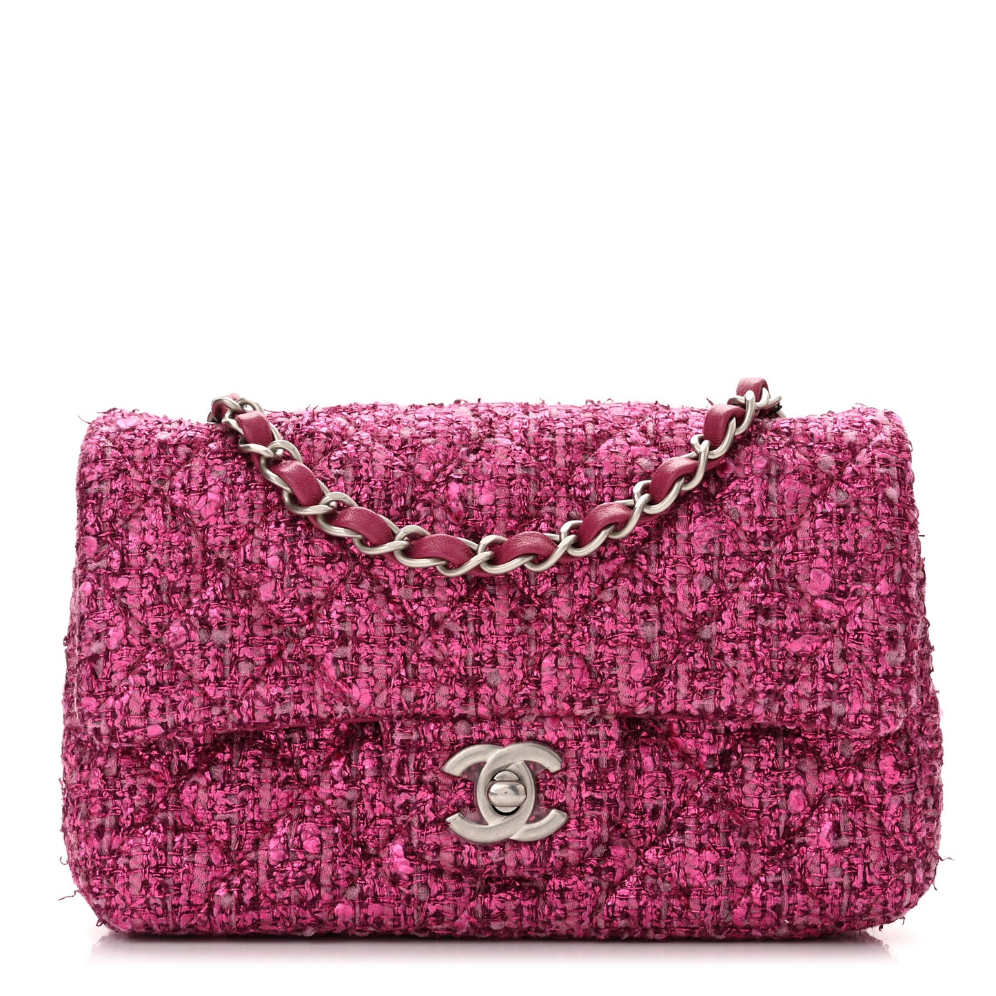 Metallic Tweed Quilted Mini Rectangular Flap Pink