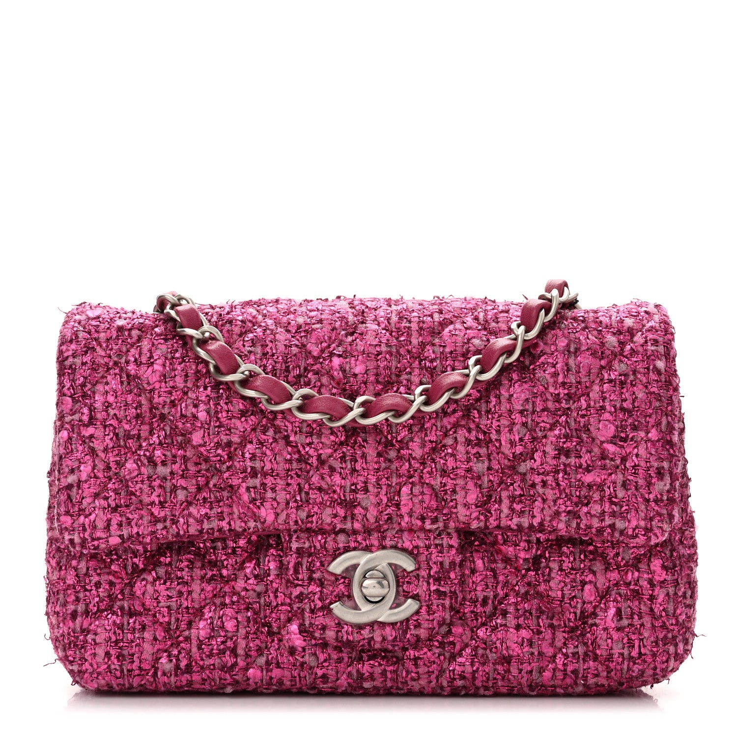 Chanel Metallic Tweed Quilted Mini Rectangular Flap Pink 1 of 11