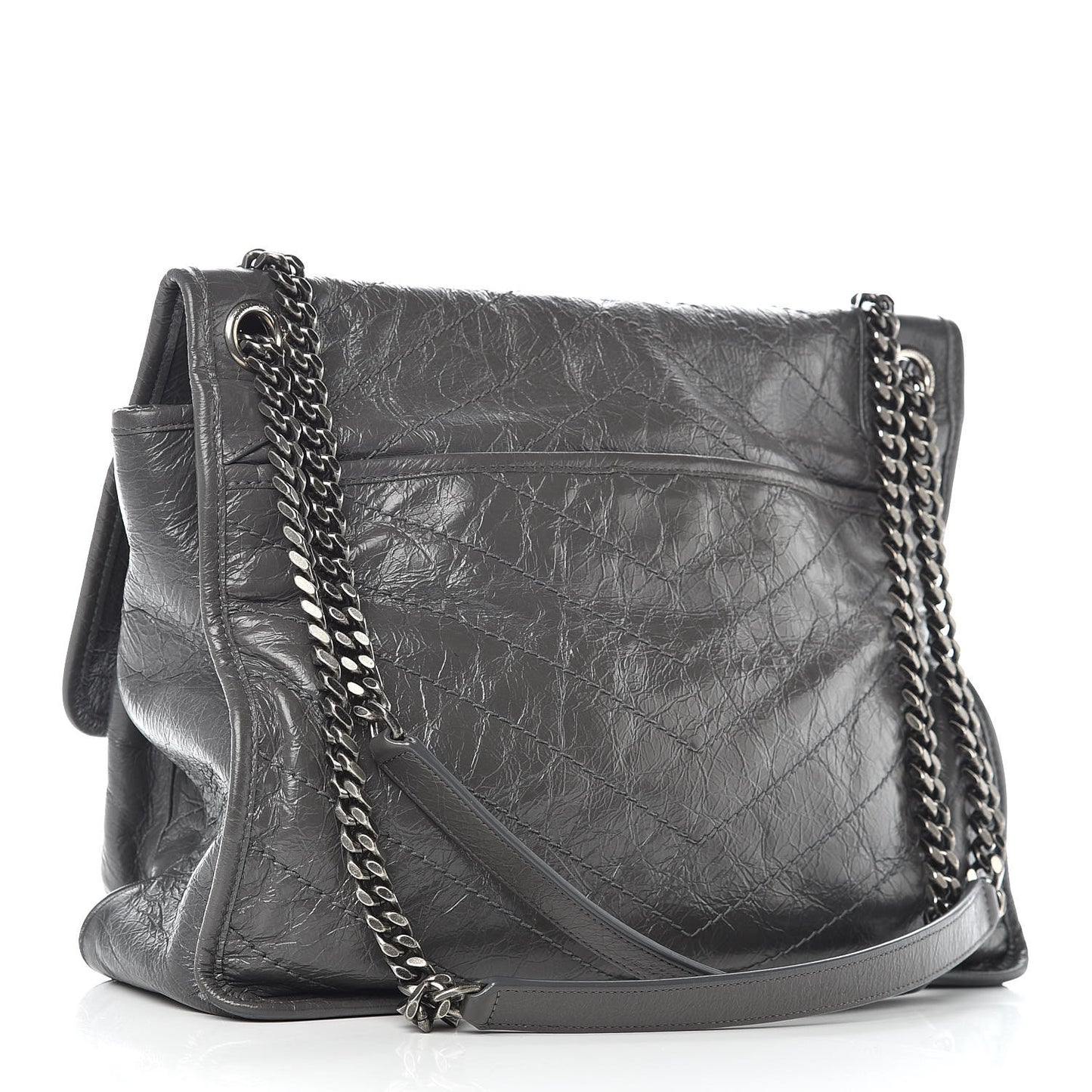 Crinkled Calfskin Matelasse Monogram Large Niki Chain Satchel Storm