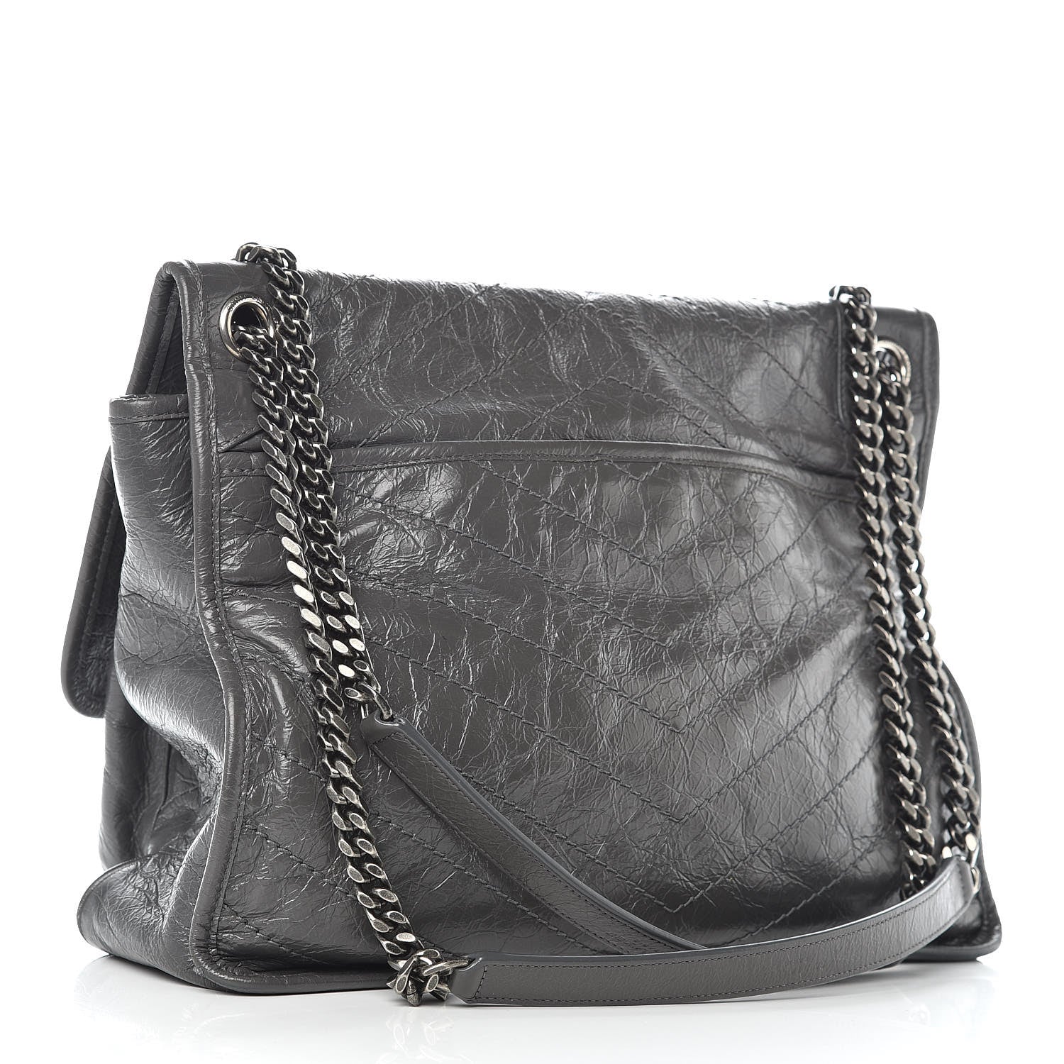 Saint Laurent Crinkled Calfskin Matelasse Monogram Large Niki Chain Satchel Storm 3 of 14