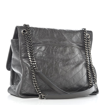 Saint Laurent Crinkled Calfskin Matelasse Monogram Large Niki Chain Satchel Storm 3 of 14